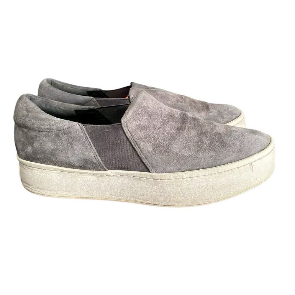 Vince Warren Grey Suede Leather Platform Sneaker Shoes Women 8.5 Loafer Slip On